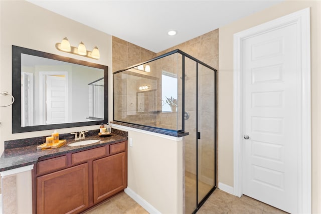 3614 Bonnie Bend Ln, Katy, TX 77494 - full bath with vanity, a shower stall, and tile patterned floors