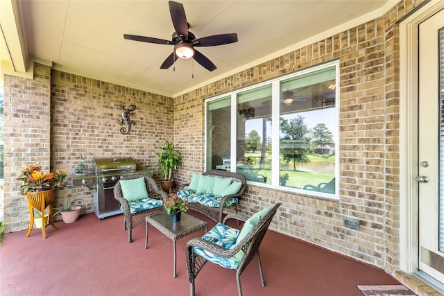 3614 Bonnie Bend Ln, Katy, TX 77494 - view of patio / terrace with an outdoor kitchen and a ceiling fan