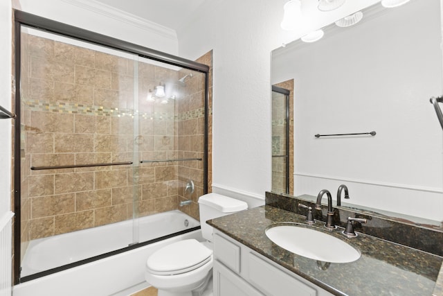 1109 Jacobs Lake Blvd, Conroe, TX 77384 - full bathroom with vanity, crown molding, and combined bath / shower with glass door