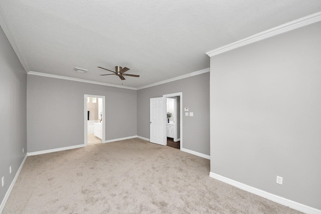 8618 Aldeburgh Ct, Spring, TX 77379 - empty room featuring ceiling fan, carpet floors, crown molding, and a textured ceiling