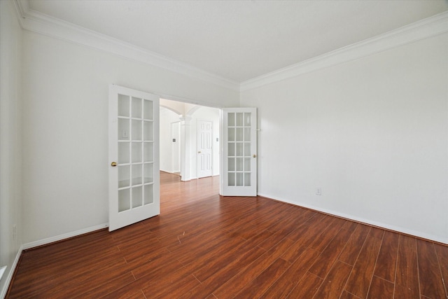 18518 Autumn Park Dr, Houston, TX 77084 - unfurnished room featuring french doors, crown molding, wood finished floors, and decorative columns