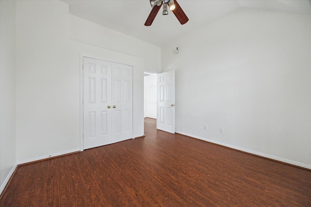 18518 Autumn Park Dr, Houston, TX 77084 - unfurnished bedroom with wood finished floors, a closet, lofted ceiling, and a ceiling fan