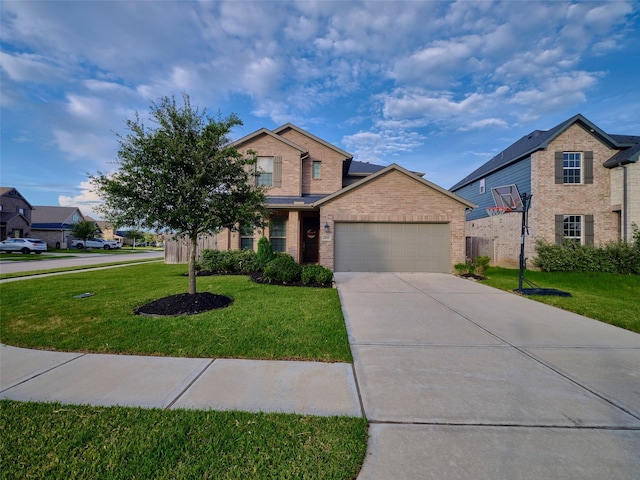 400 Beken Cove Ln, La Porte, TX 77571 - view of front of property featuring brick siding, a front lawn, an attached garage, and concrete driveway