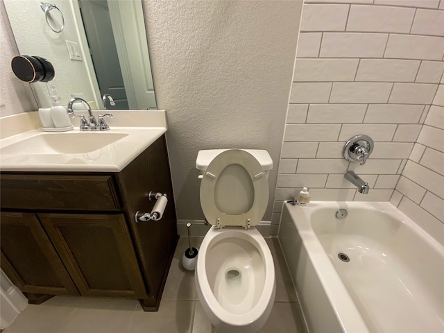 10011 Serenity Grove Dr, Missouri City, TX 77459 - full bath with vanity, a textured wall, tile patterned flooring, and  shower combination