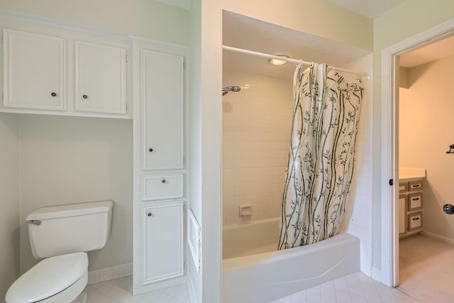 20746 Prince Creek Dr, Katy, TX 77450 - full bathroom featuring shower / bathtub combination with curtain, tile patterned floors, and vanity