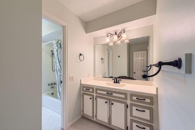 20746 Prince Creek Dr, Katy, TX 77450 - full bathroom featuring vanity, shower / tub combo, and a textured ceiling