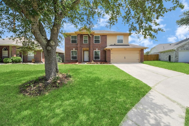 16227 Affirmed Way, Friendswood, TX 77546 - view of front of house with brick siding, concrete driveway, and a garage