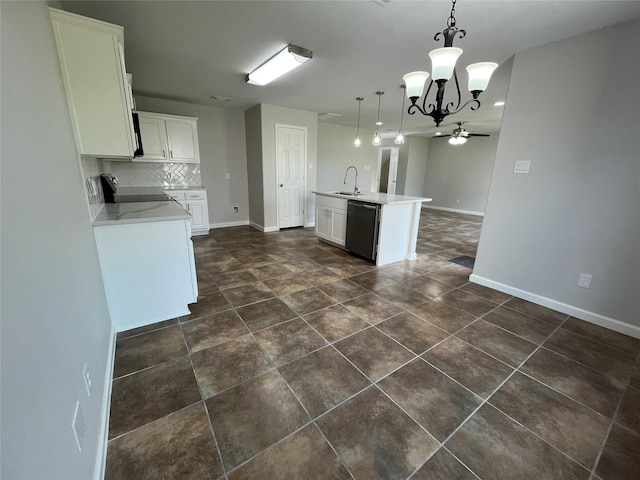 28911 W Pecos River Ct, Spring, TX 77386 - kitchen featuring dishwasher, stove, a chandelier, decorative backsplash, and decorative light fixtures