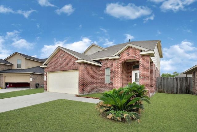 1611 Jaquima Valley Way, Houston, TX 77049 - view of front facade with brick siding, an attached garage, concrete driveway, and roof with shingles