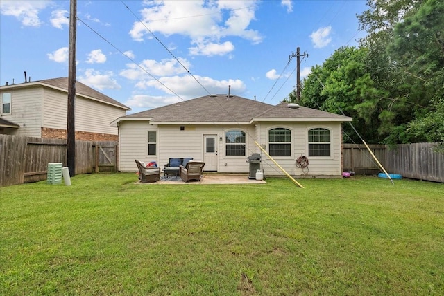 13203 Adolpho Dr, Houston, TX 77044 - back of property with an outdoor hangout area, a fenced backyard, a patio, and roof with shingles