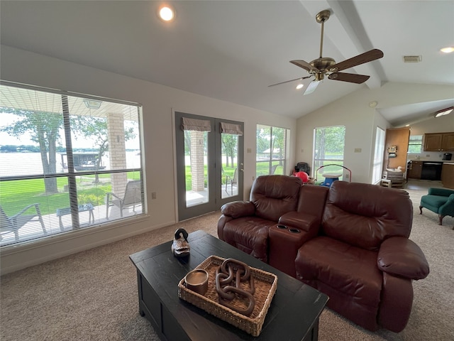11391 Lakeshore Dr, Thornton, TX 76687 - living room featuring light colored carpet, ceiling fan, and recessed lighting