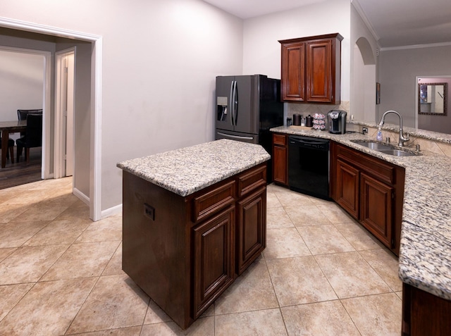 6111 Windsor Chase Ln, League City, TX 77573 - kitchen featuring dishwasher, refrigerator with ice dispenser, light tile patterned floors, tasteful backsplash, and arched walkways