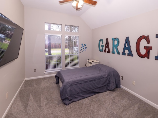 6111 Windsor Chase Ln, League City, TX 77573 - bedroom with carpet, vaulted ceiling, and ceiling fan