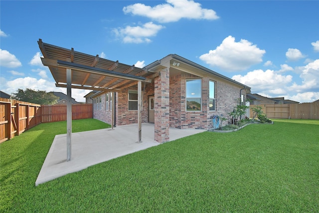208 Harbor Bend Ln, Dickinson, TX 77539 - back of house featuring a pergola, brick siding, a fenced backyard, and a patio