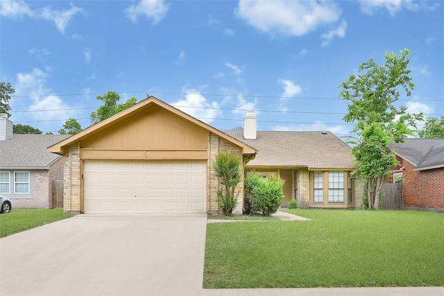5518 Fair Forest Dr, Houston, TX 77088 - view of front of home with a chimney, driveway, an attached garage, and brick siding