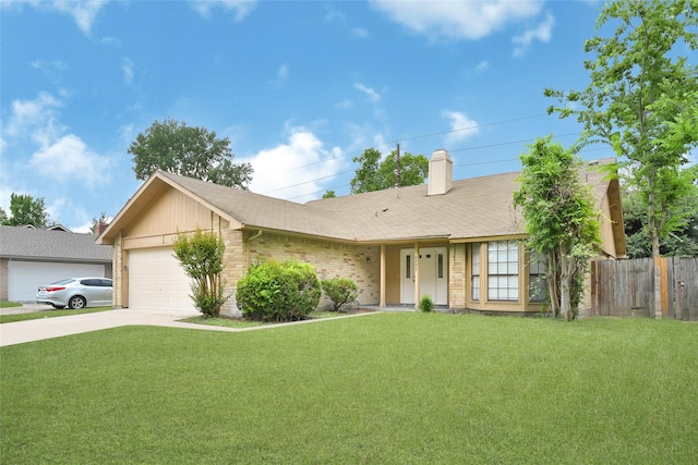 5518 Fair Forest Dr, Houston, TX 77088 - view of front of property with concrete driveway, a garage, a chimney, brick siding, and roof with shingles