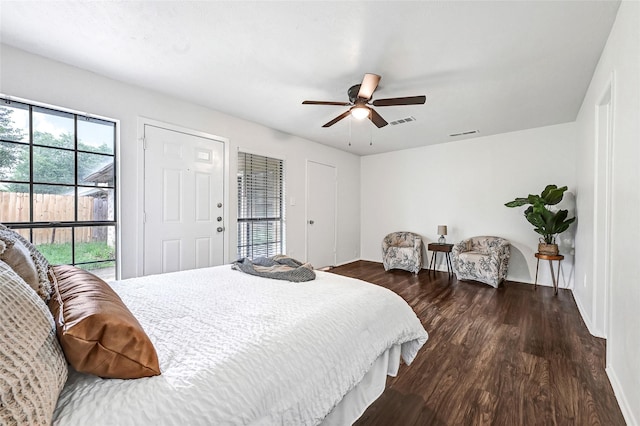 5518 Fair Forest Dr, Houston, TX 77088 - bedroom featuring dark wood-style floors and ceiling fan