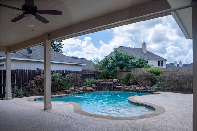 8855 Distant Woods Dr, Houston, TX 77095 - view of swimming pool with a fenced backyard, a patio area, and ceiling fan