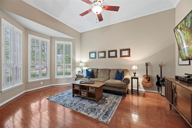 20811 S Amber Willow Trl, Cypress, TX 77433 - living room with a ceiling fan, wood-type flooring, and crown molding