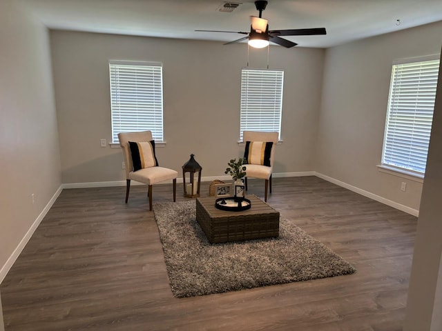 3706 Galway Ln, Houston, TX 77080 - sitting room featuring a ceiling fan, plenty of natural light, and dark wood finished floors