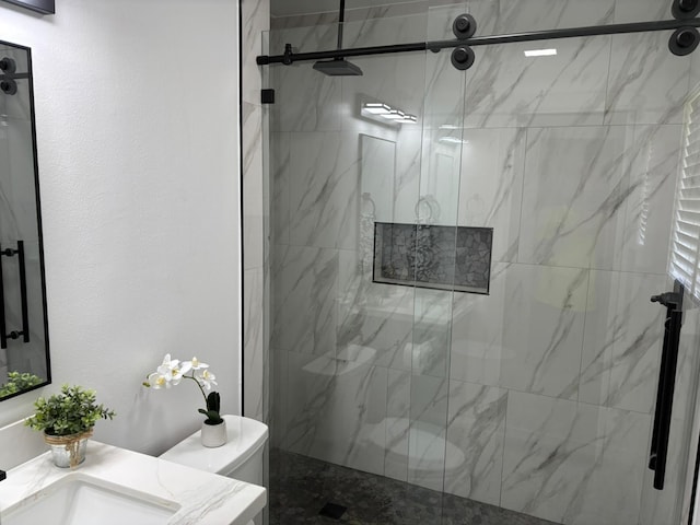 3706 Galway Ln, Houston, TX 77080 - full bathroom with a marble finish shower and vanity