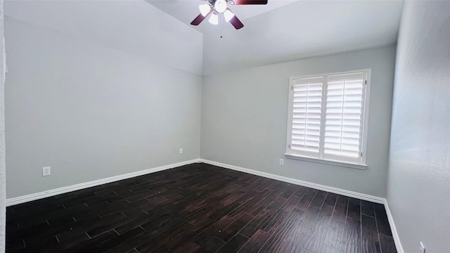 9711 Dill Canyon Ln, Katy, TX 77494 - unfurnished room with dark wood finished floors, ceiling fan, and lofted ceiling