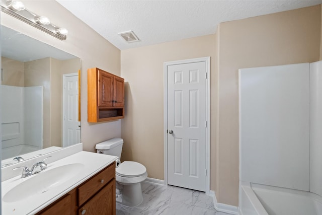 5532 N Buffalo Cir, Willis, TX 77378 - full bath featuring vanity, marble finish floors, tub / shower combination, and a textured ceiling