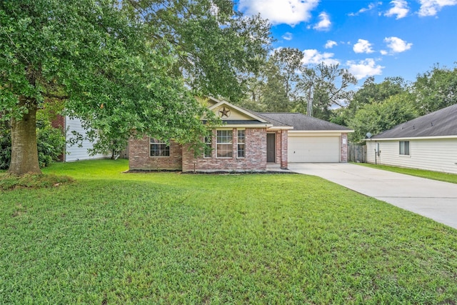 5532 N Buffalo Cir, Willis, TX 77378 - view of front of property with driveway, brick siding, a garage, and a front yard