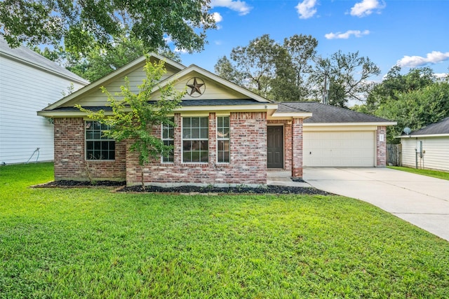 5532 N Buffalo Cir, Willis, TX 77378 - view of front of property with brick siding, concrete driveway, an attached garage, and a front lawn