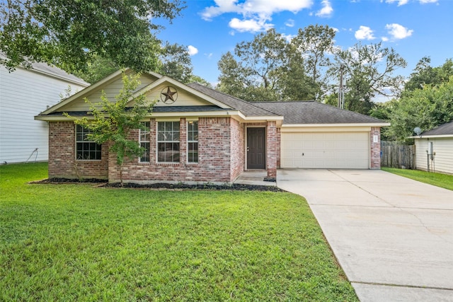 5532 N Buffalo Cir, Willis, TX 77378 - ranch-style house with brick siding, an attached garage, driveway, and roof with shingles