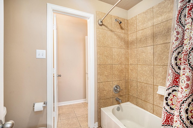 3018 Cambridge Meadows Ln, Dickinson, TX 77539 - bathroom featuring shower / tub combo with curtain and tile patterned floors