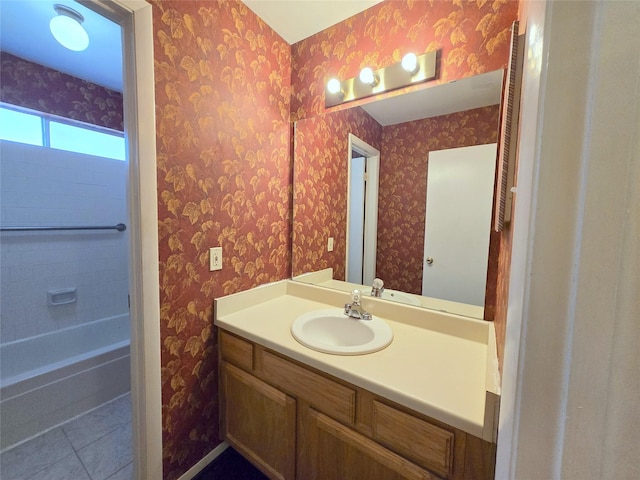 2922 Whetrock Ln, Sugar Land, TX 77479 - full bathroom with vanity, tile patterned floors, and wallpapered walls