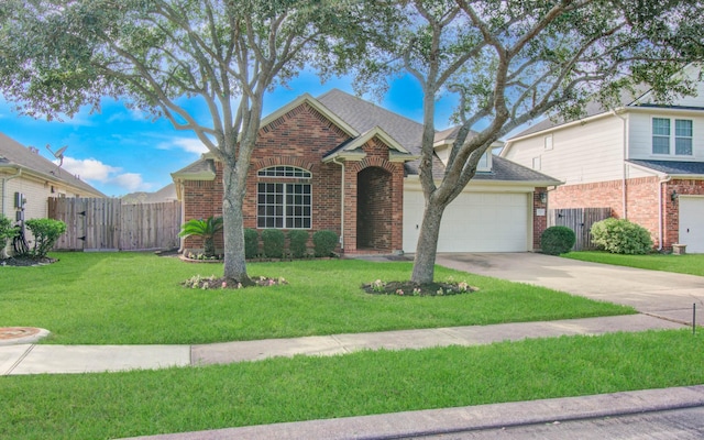1814 High Falls Ln, Pearland, TX 77581 - traditional home featuring brick siding, a gate, concrete driveway, a garage, and a shingled roof