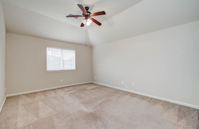 1814 High Falls Ln, Pearland, TX 77581 - empty room with light colored carpet, ceiling fan, and vaulted ceiling