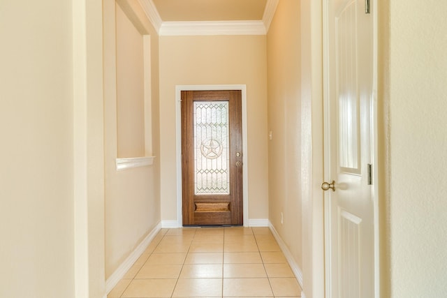 101 Brazos Ct, Richwood, TX 77531 - doorway to outside featuring crown molding and light tile patterned floors