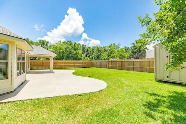 101 Brazos Ct, Richwood, TX 77531 - fenced backyard with a patio and a shed