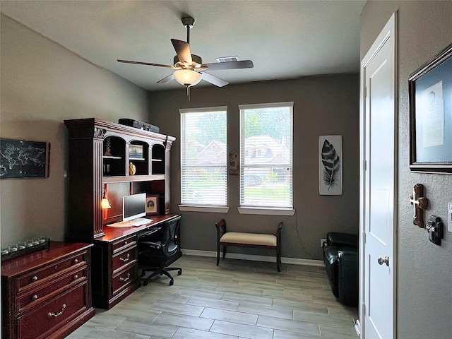 2 Ruchill Cir, Conroe, TX 77304 - office area with a ceiling fan and wood finish floors