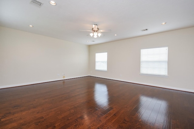 3315 Tulip Ranch Dr, Katy, TX 77494 - unfurnished room with dark wood-style floors, a ceiling fan, and recessed lighting
