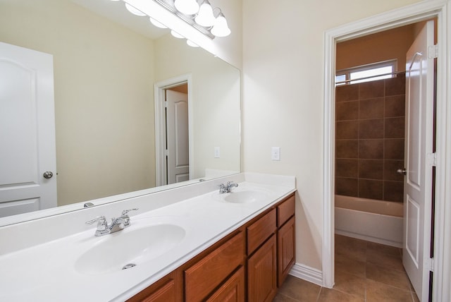 3315 Tulip Ranch Dr, Katy, TX 77494 - bathroom with double vanity, tile patterned floors, and shower / bath combination