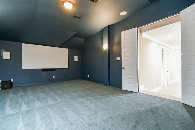 25518 Millbrook Bend Ln, Katy, TX 77494 - home theater with carpet floors, vaulted ceiling, and ornamental molding