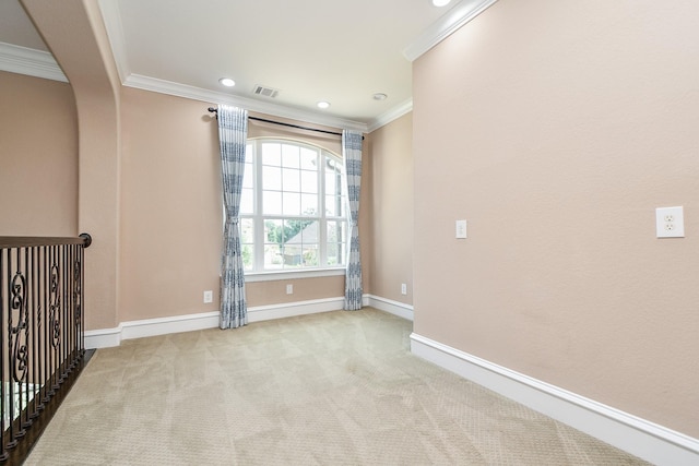 25518 Millbrook Bend Ln, Katy, TX 77494 - spare room featuring crown molding, carpet flooring, recessed lighting, and arched walkways