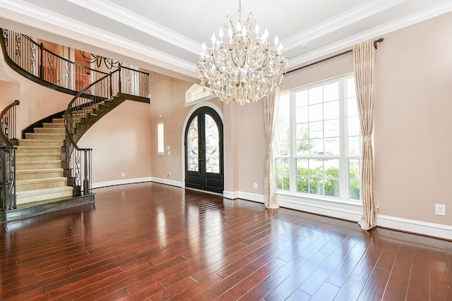 25518 Millbrook Bend Ln, Katy, TX 77494 - entryway with french doors, stairway, healthy amount of natural light, a chandelier, and ornamental molding