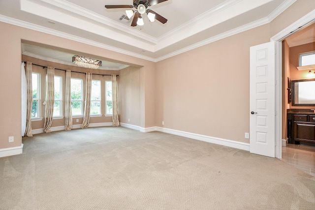25518 Millbrook Bend Ln, Katy, TX 77494 - unfurnished room with a ceiling fan, ornamental molding, light carpet, and a raised ceiling