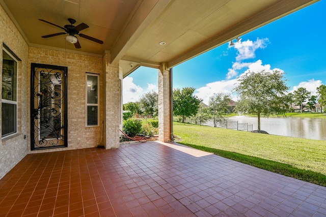 25518 Millbrook Bend Ln, Katy, TX 77494 - view of patio / terrace featuring a water view and ceiling fan
