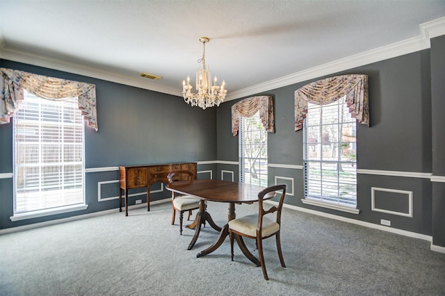 11715 Orchard Mountain Dr, Pasadena, TX 77059 - carpeted dining space featuring a chandelier and crown molding