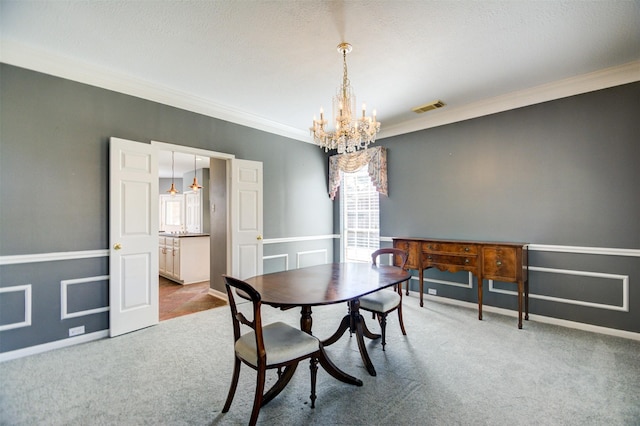 11715 Orchard Mountain Dr, Pasadena, TX 77059 - dining room with a chandelier, ornamental molding, and carpet