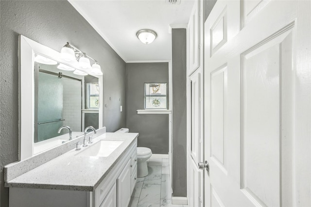 224 Maddox St, Clute, TX 77531 - bathroom with marble finish flooring, vanity, and ornamental molding