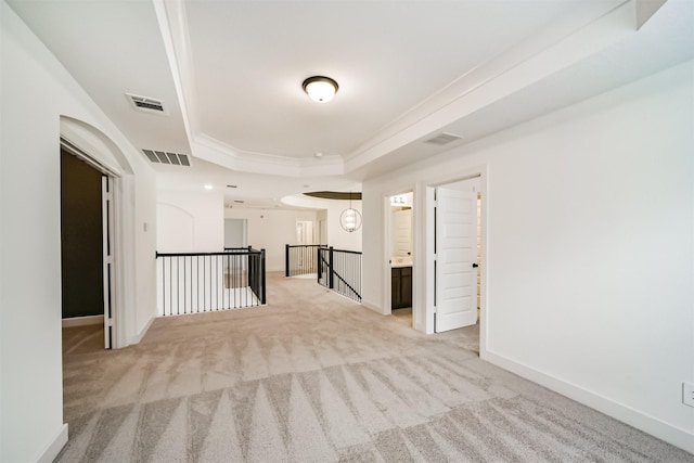17794 Misty Brook Ln, Conroe, TX 77302 - unfurnished room with a tray ceiling, light carpet, and ornamental molding