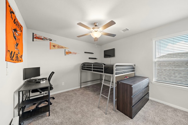 2218 Royal Ann Way, Tomball, TX 77375 - bedroom featuring carpet flooring, a ceiling fan, and a desk