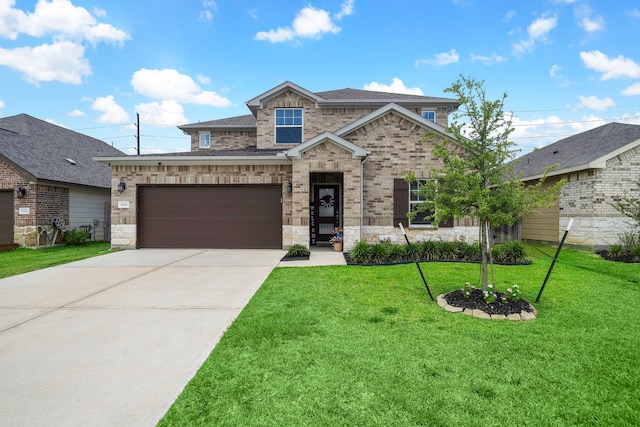 2218 Royal Ann Way, Tomball, TX 77375 - view of front of property with driveway, a front yard, and stone siding